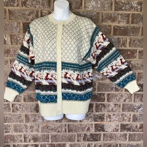 Vintage 1980s The Import Workshop  Grannie Cardigan Windowpane Bird Print Size S
